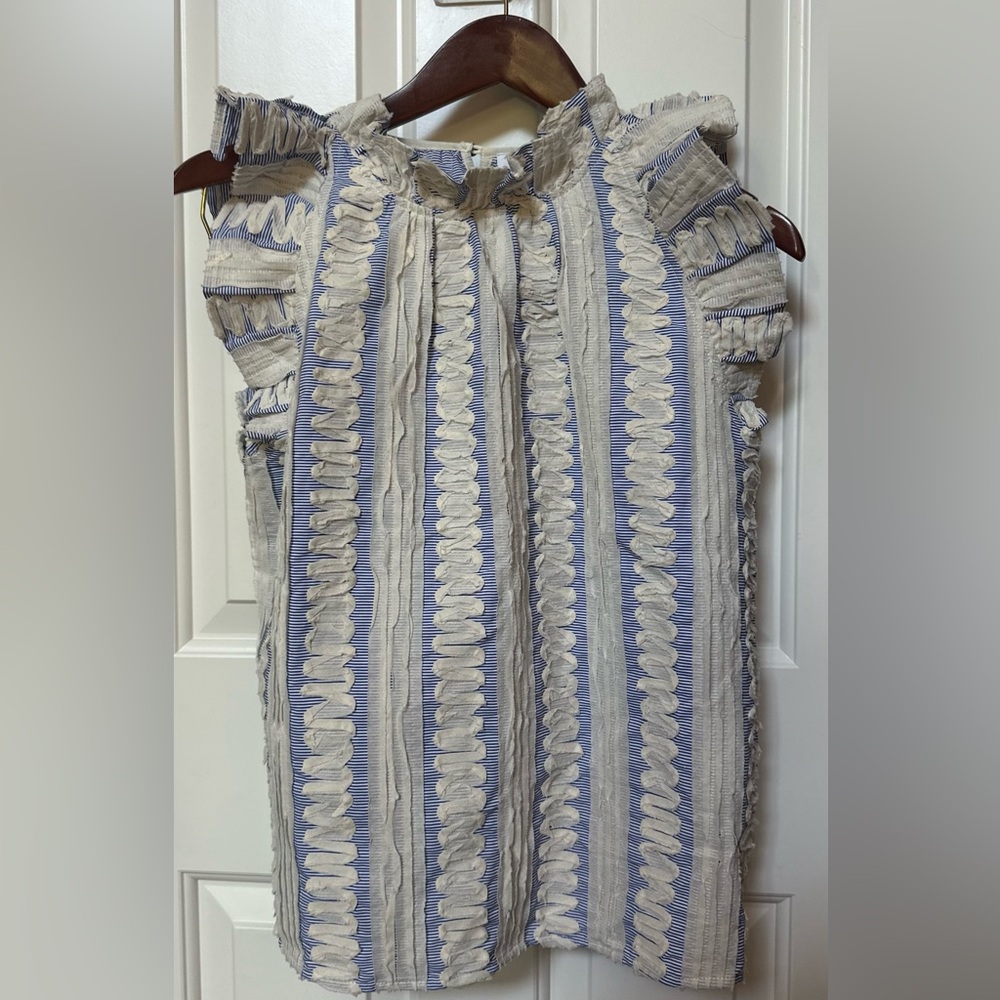 THML Ruffle Sleeve Striped Blouse XS Blue White NWT Boho Top